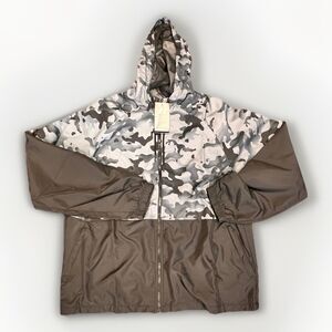 NWT RUSSELL Windbreaker Jacket Black & White Camouflage Hooded Men's XL